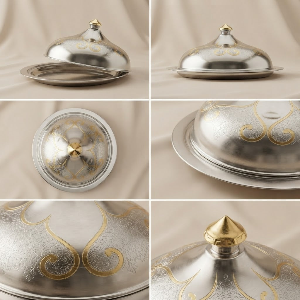 Salma Stainless Steel Serving Dish with Gold Accents – 50 cm