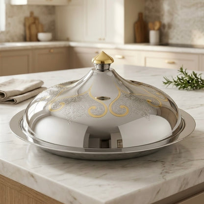 Salma Stainless Steel Serving Dish with Gold Accents – 50 cm