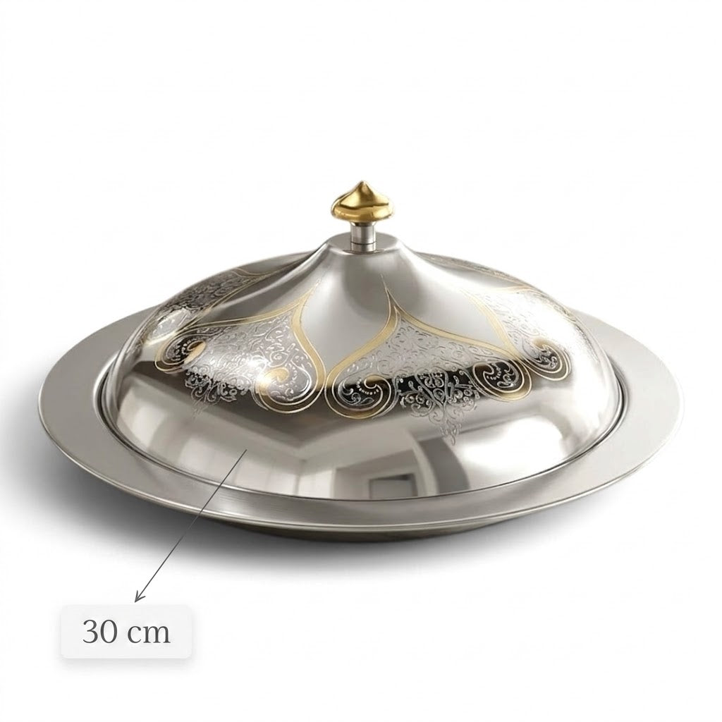 Salma Stainless Steel Serving Dish with Gold Accents – 30 cm