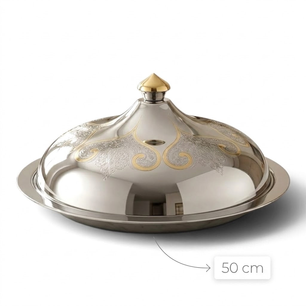 Salma Stainless Steel Serving Dish with Gold Accents – 50 cm
