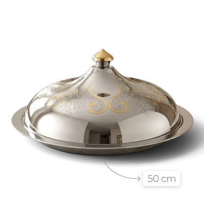 Salma Stainless Steel Serving Dish with Gold Accents – 50 cm