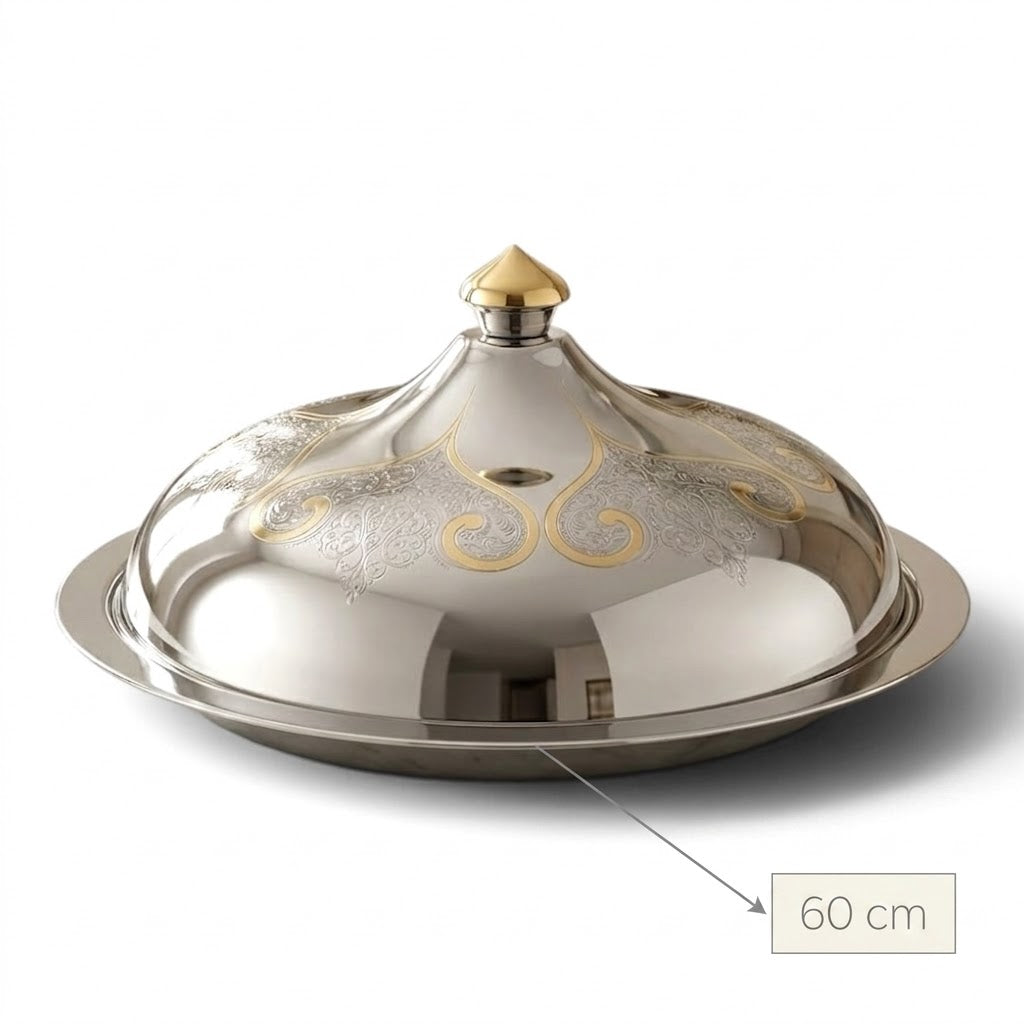 Salma Stainless Steel Serving Dish with Gold Accents – 60 cm