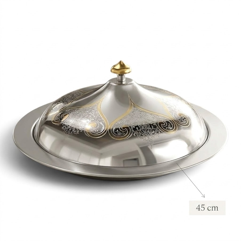 Salma Stainless Steel Serving Dish with Gold Accents – 45 cm