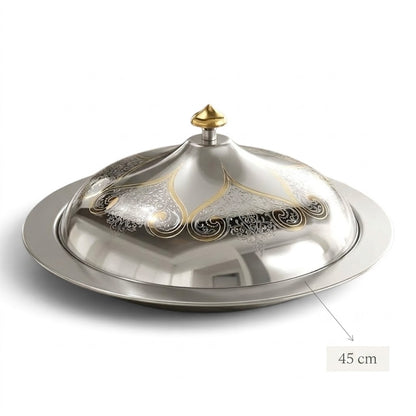 Salma Stainless Steel Serving Dish with Gold Accents – 45 cm