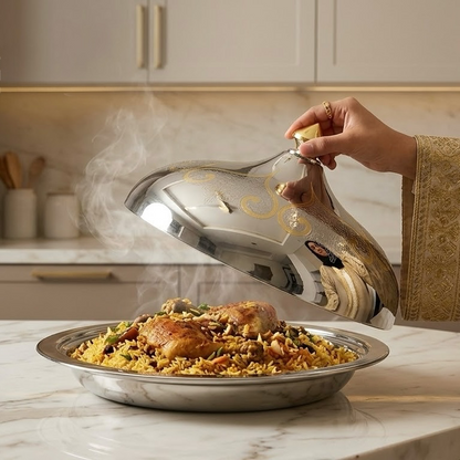 Salma Stainless Steel Serving Dish with Gold Accents – 45 cm