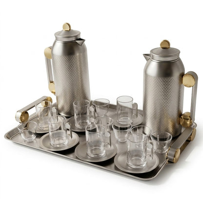 Royal 21-Piece Tea & Coffee Dallah Set – Matt Nickel Gold Finish