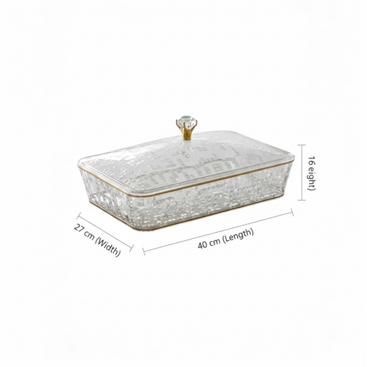 Elegant Rectangular Acrylic Candy Box D/6 with Lid G/Line – (L)