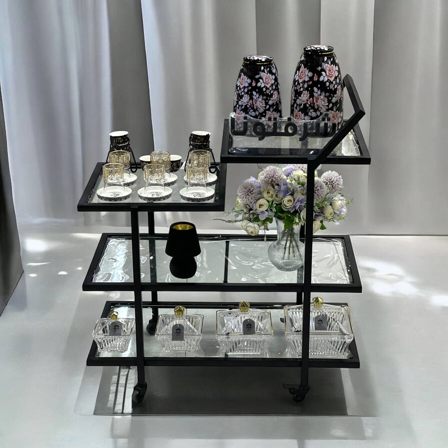 Three-Tier Serving Cart with Glass Shelves