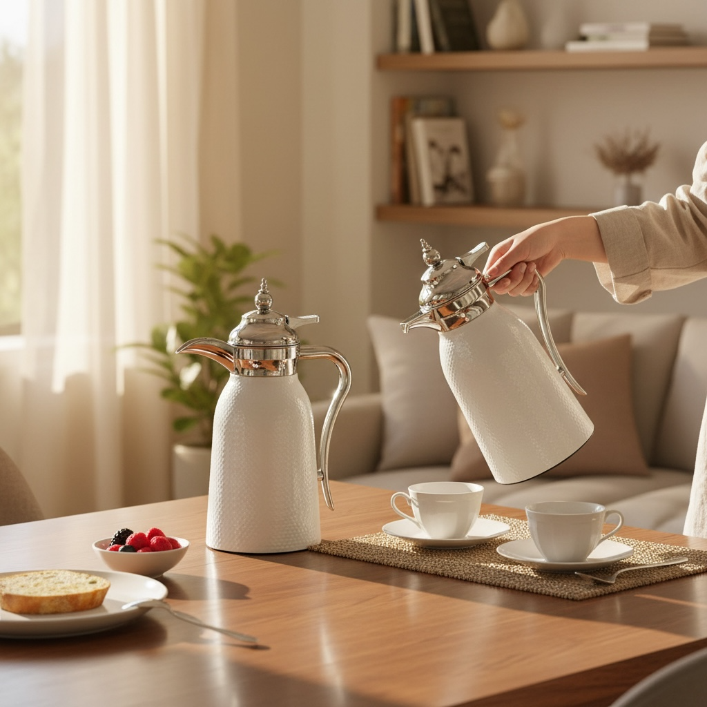 Nice 2-Piece Stainless Steel Flask Set White-Silver – 1L + 1L