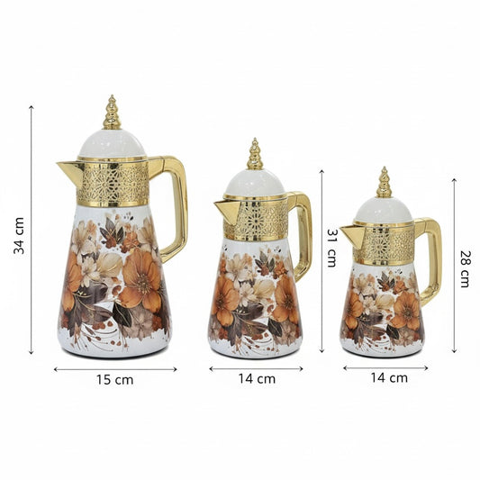 Elegant Floral Flask Set – 3 Pieces (1L + 0.7L + 0.5L) - Orange-Gold