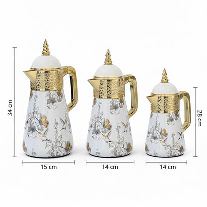 Elegant Floral Flask Set – 3 Pieces (1L + 0.7L + 0.5L) - Bird-Gold