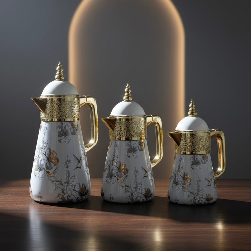 Elegant Floral Flask Set – 3 Pieces (1L + 0.7L + 0.5L) - Bird-Gold
