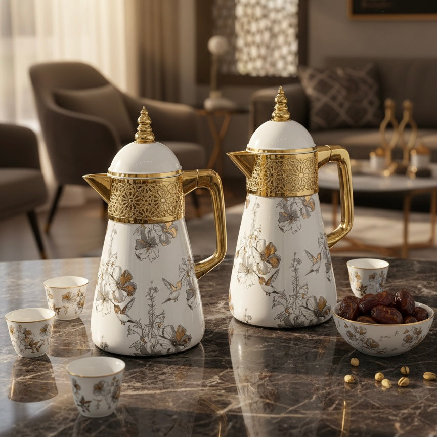 Elegant Floral Flask Set – 3 Pieces (1L + 0.7L + 0.5L) - Bird-Gold