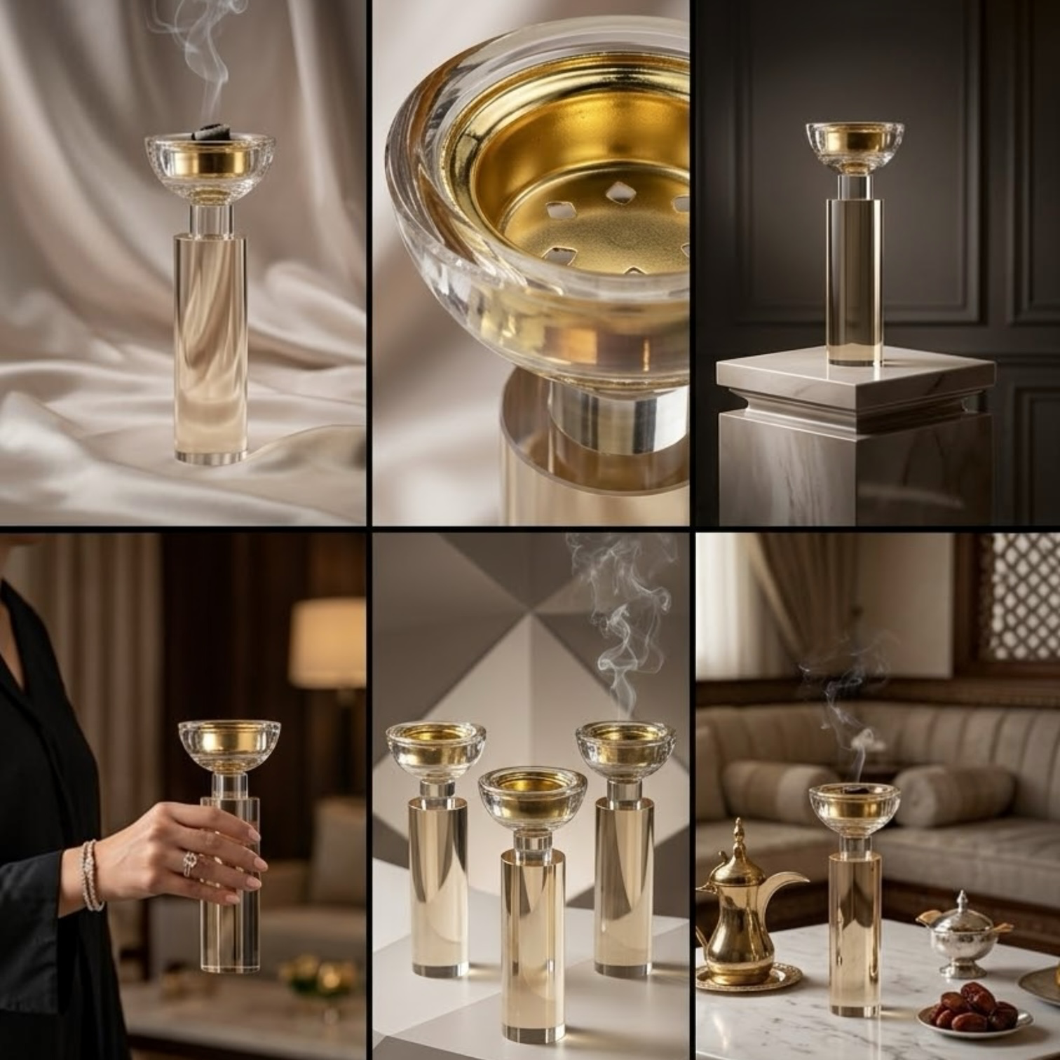 Title:  Luxury Crystal & Gold Pillar Incense Burner (22.5 cm)