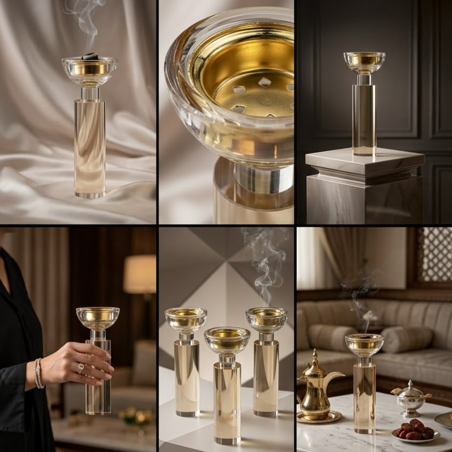 Title:  Luxury Crystal & Gold Pillar Incense Burner (22.5 cm)