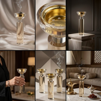 Title:  Luxury Crystal & Gold Pillar Incense Burner (22.5 cm)