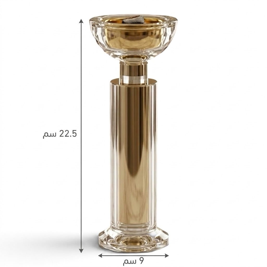 Title:  Luxury Crystal & Gold Pillar Incense Burner (22.5 cm)