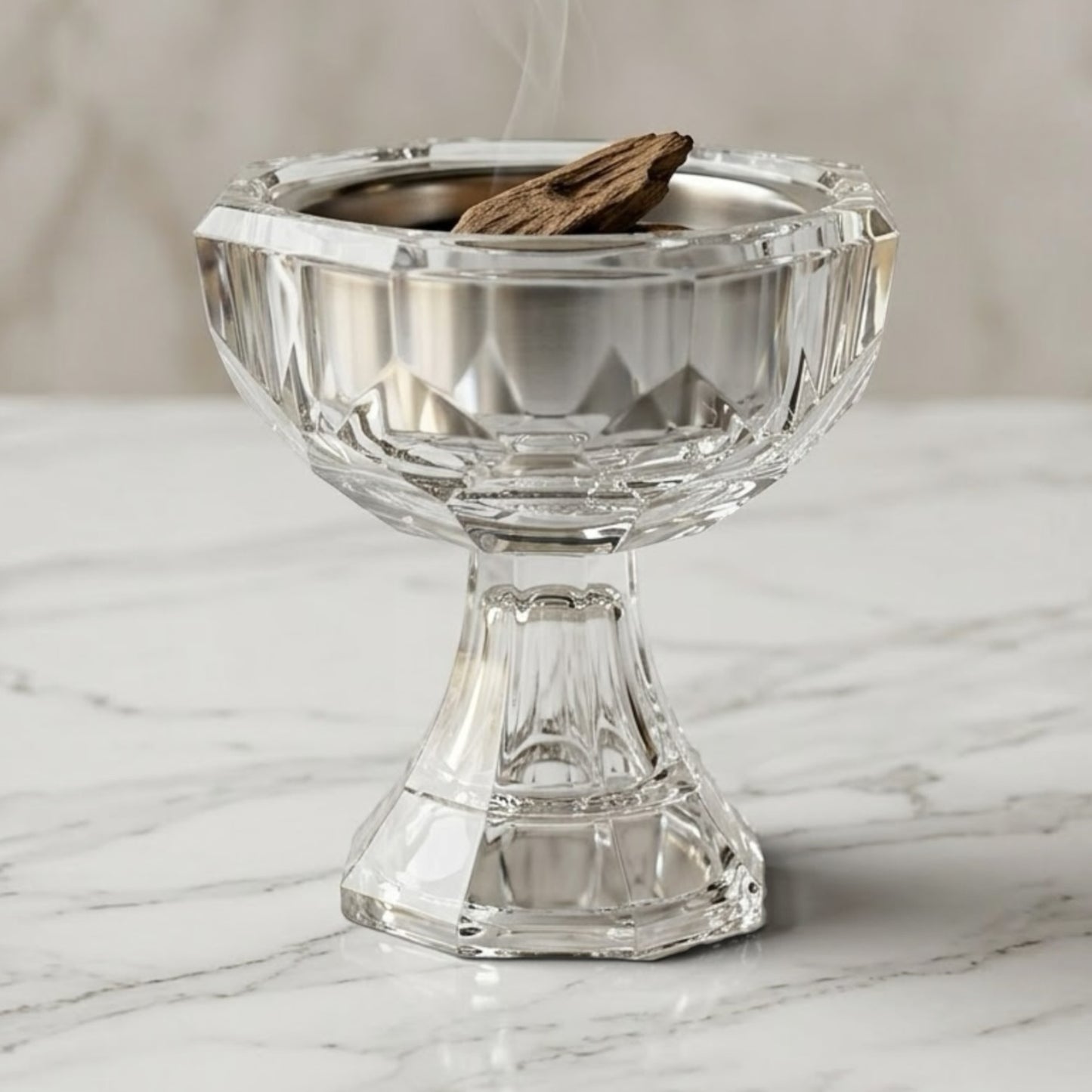 Compact Crystal Goblet Incense Burner (10 cm) – Diamond-Cut Design