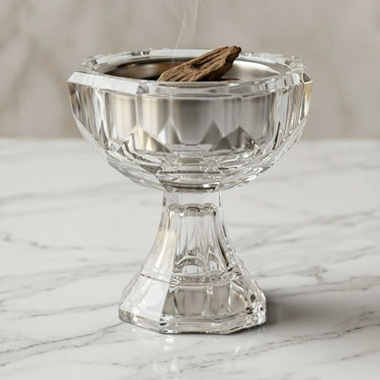 Compact Crystal Goblet Incense Burner (10 cm) – Diamond-Cut Design