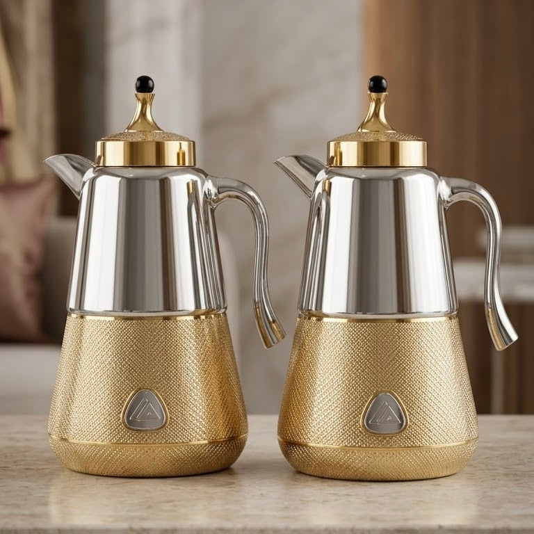 Luxury Silver Gold Tea & Coffee Dallah Set (2 x 1.0L)