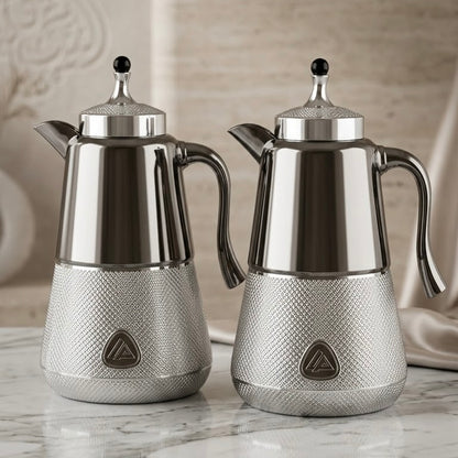 Luxury Chrome Silver Tea & Coffee Dallah Set (2 x 1.0L)