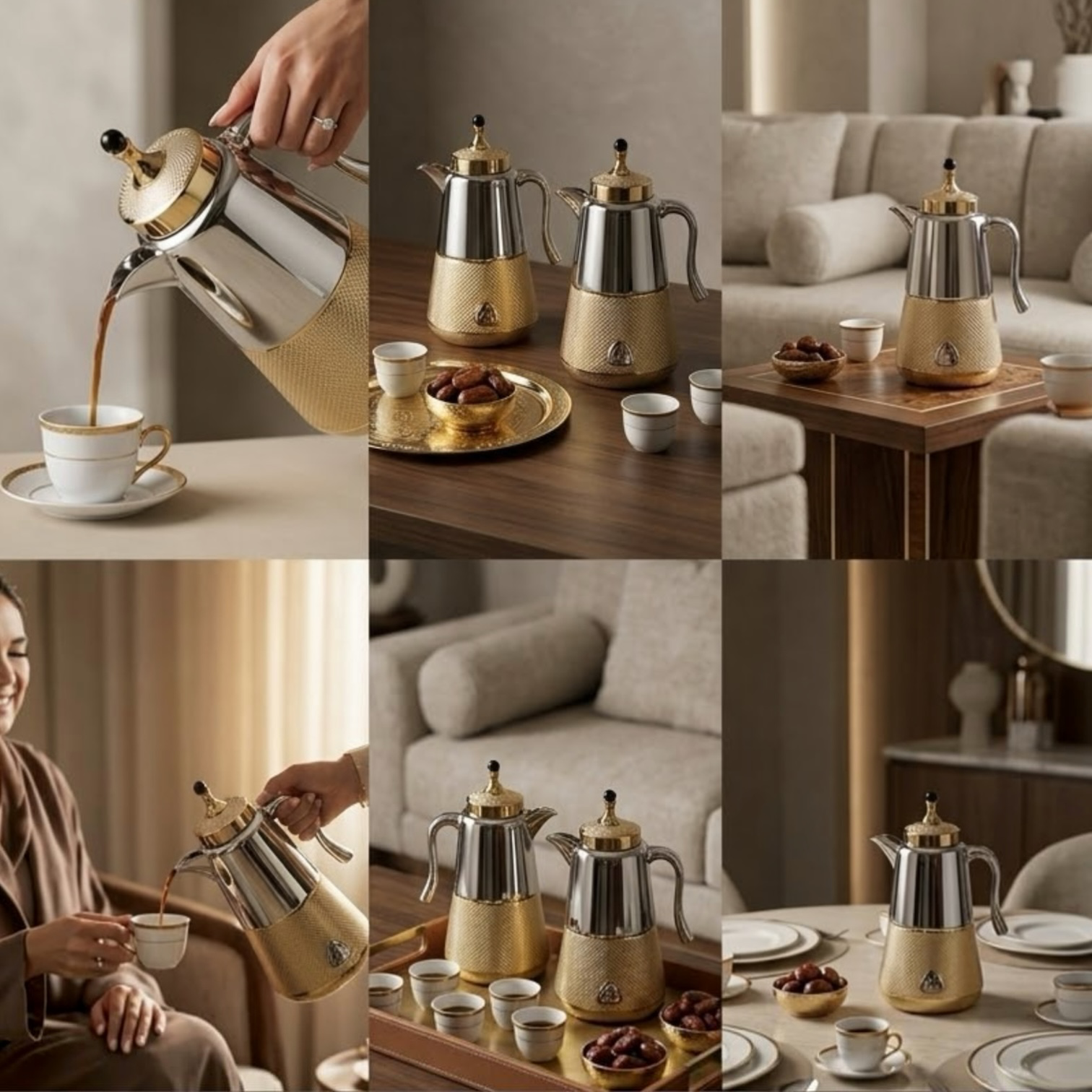 Luxury Silver Gold Tea & Coffee Dallah Set (2 x 1.0L)