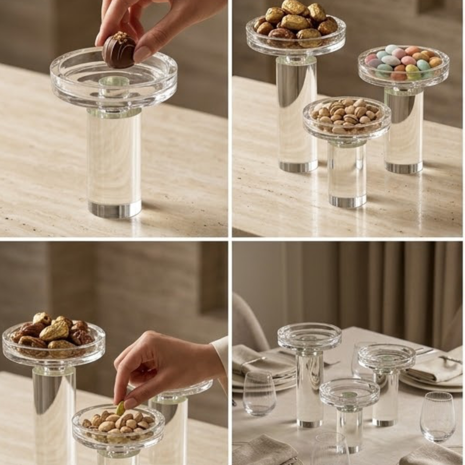 Luxury 3-Piece Crystal Pedestal Candy Stand Set