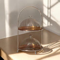 "Cloche" Tiered Serving Stand: 2 Layers, Black or Silver Finish