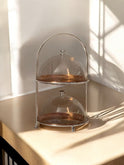 "Cloche" Tiered Serving Stand: 2 Layers, Black or Silver Finish