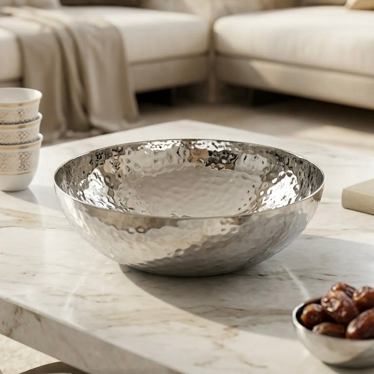 Hammered Stainless Steel Salad & Serving Bowl (21 cm) – Deep Round Design