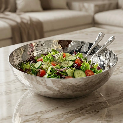 Hammered Stainless Steel Salad & Serving Bowl (21 cm) – Deep Round Design