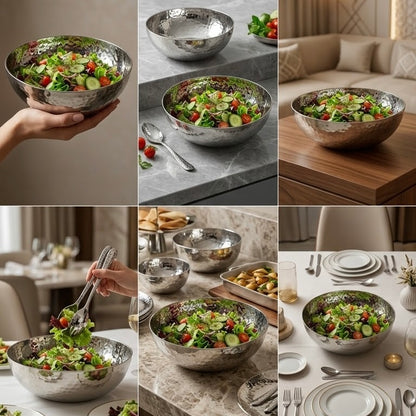 Hammered Stainless Steel Salad & Serving Bowl (21 cm) – Deep Round Design