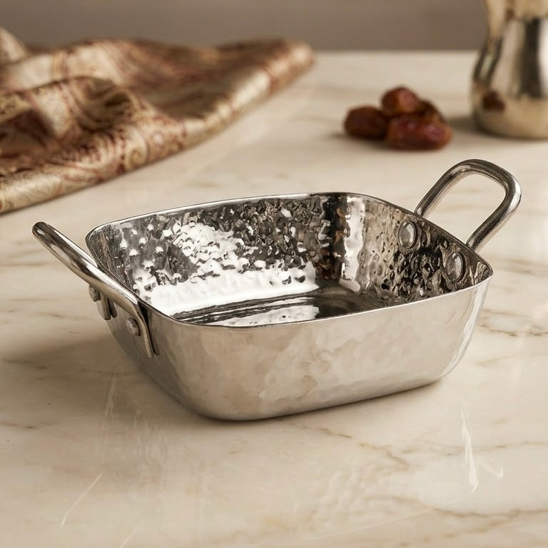 Square Stainless Steel Salad & Serving Bowl with Handles (M– 14 cm)