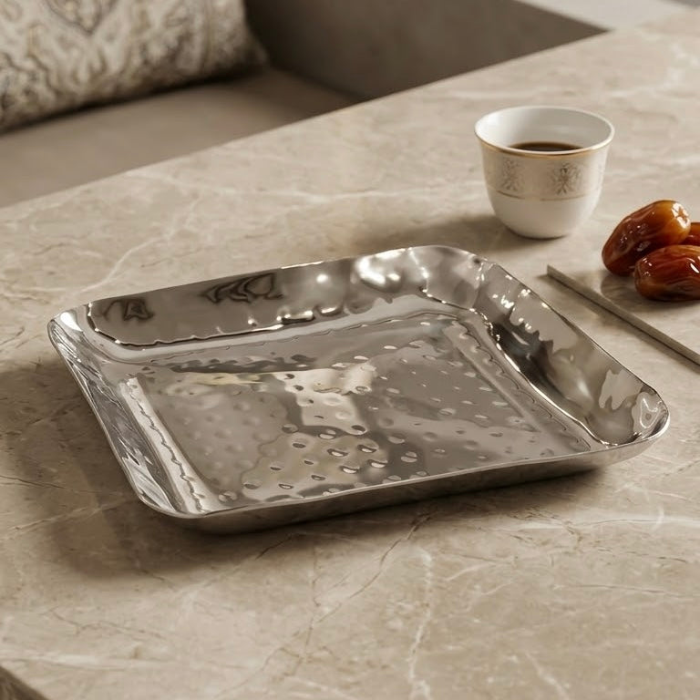 Hammered Stainless Steel Dessert Serving Tray (S– 18.5 cm) – Square Design