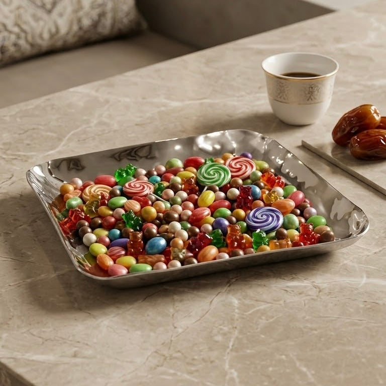 Hammered Stainless Steel Dessert Serving Tray (S– 18.5 cm) – Square Design