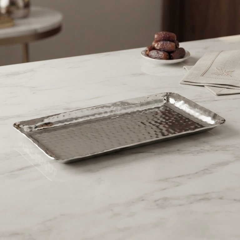 Hammered Stainless Steel Rectangular Dessert Serving Tray - M