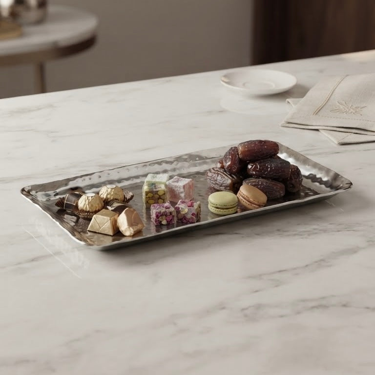 Hammered Stainless Steel Rectangular Dessert Serving Tray - M