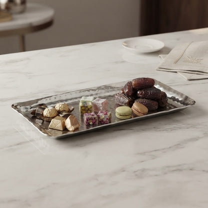 Hammered Stainless Steel Rectangular Dessert Serving Tray - M