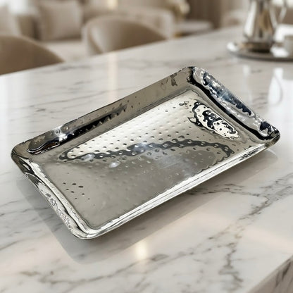 Hammered Stainless Steel Rectangular Dessert Serving Tray - L