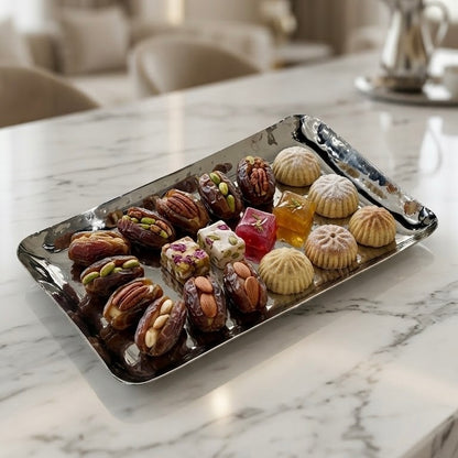 Hammered Stainless Steel Rectangular Dessert Serving Tray - L