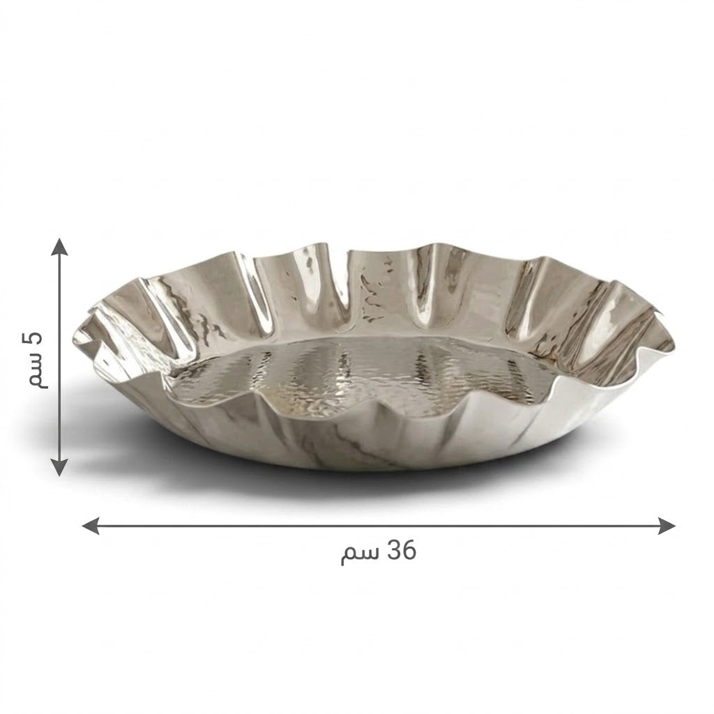Large Hammered Silver Fruit Serving Bowl (36 cm) – Fluted Wavy Design