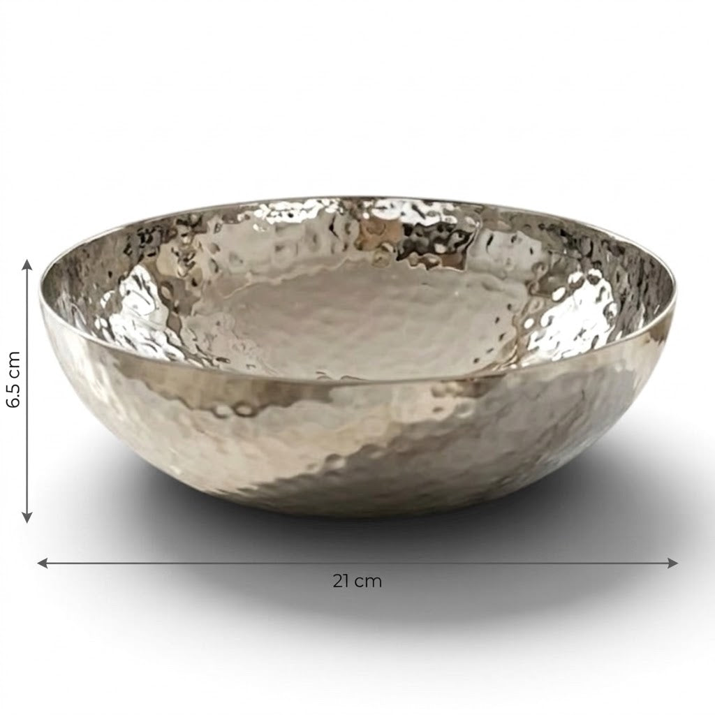 Hammered Stainless Steel Salad & Serving Bowl (21 cm) – Deep Round Design