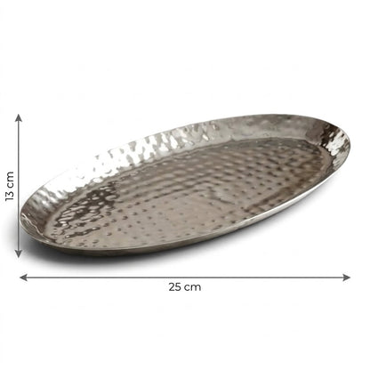 Hammered Stainless Steel Oval Dessert Serving Tray (Small – 25 cm)