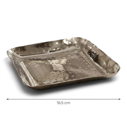 Hammered Stainless Steel Dessert Serving Tray (S– 18.5 cm) – Square Design