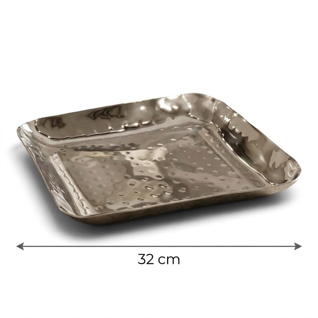 Hammered Stainless Steel Dessert Serving Tray (XL – 32 cm) – Square Design