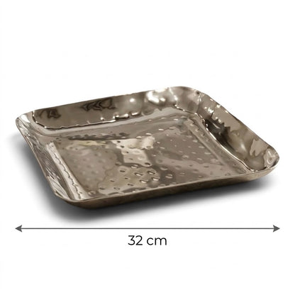 Hammered Stainless Steel Dessert Serving Tray (XL – 32 cm) – Square Design