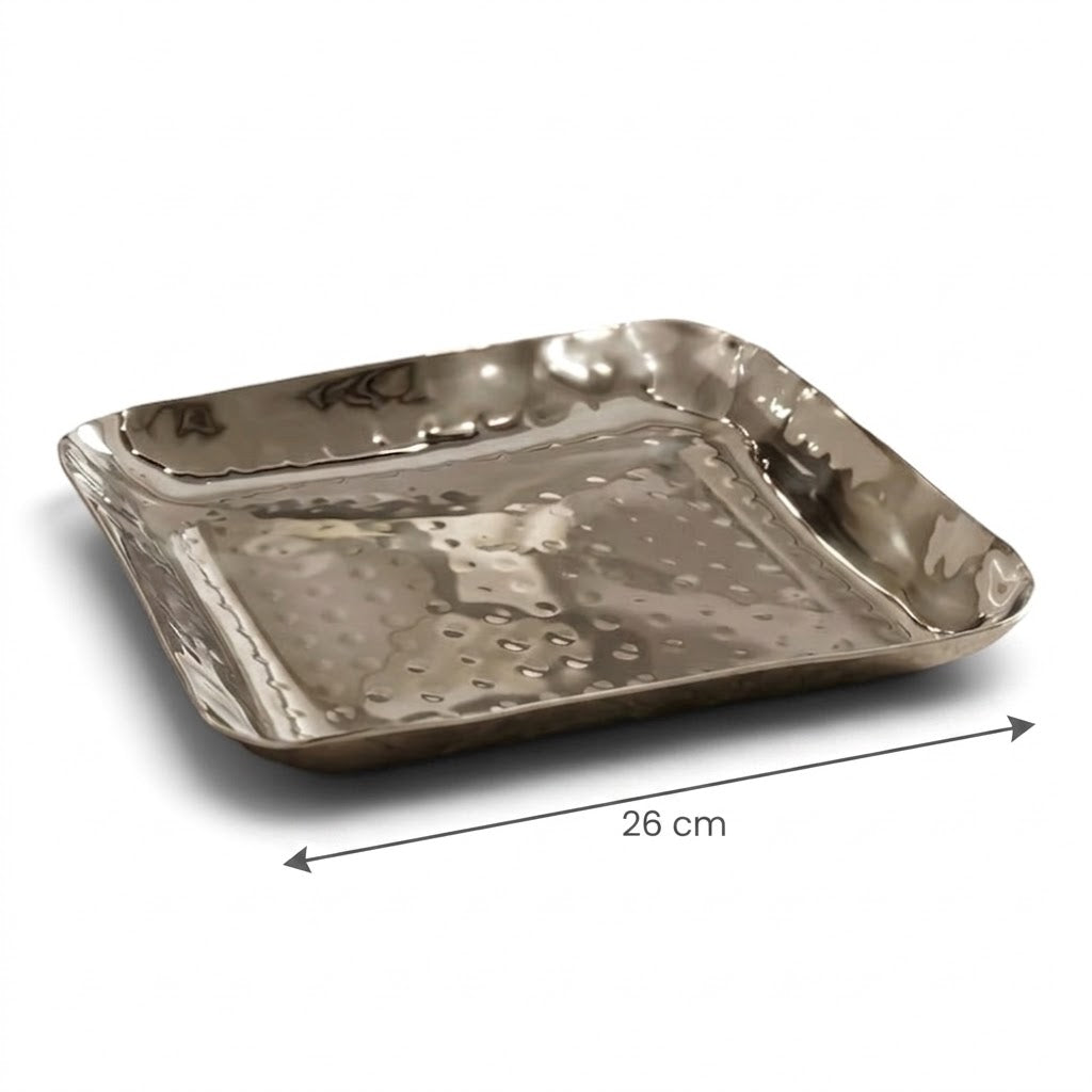 Hammered Stainless Steel Dessert Serving Tray (L – 26 cm) – Square Design
