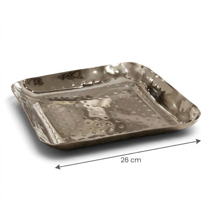 Hammered Stainless Steel Dessert Serving Tray (L – 26 cm) – Square Design