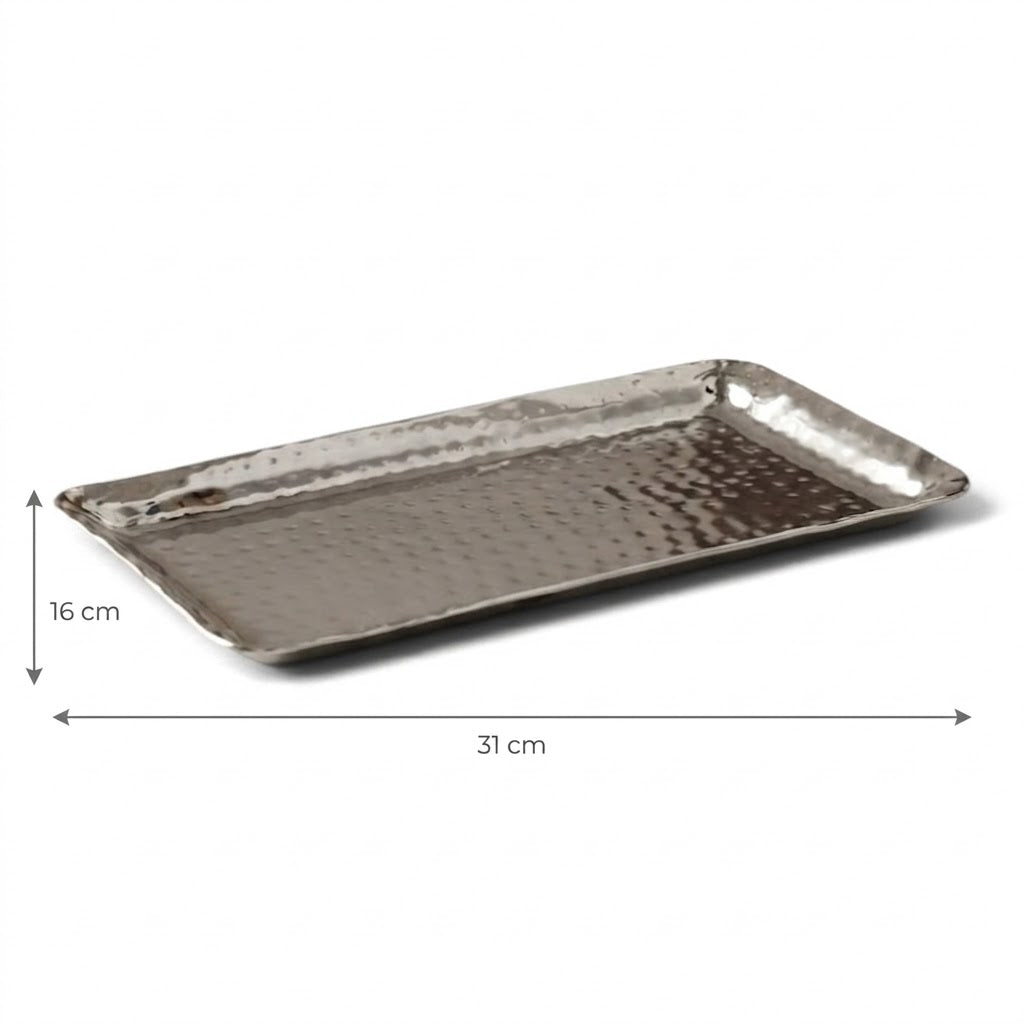 Hammered Stainless Steel Rectangular Dessert Serving Tray - M