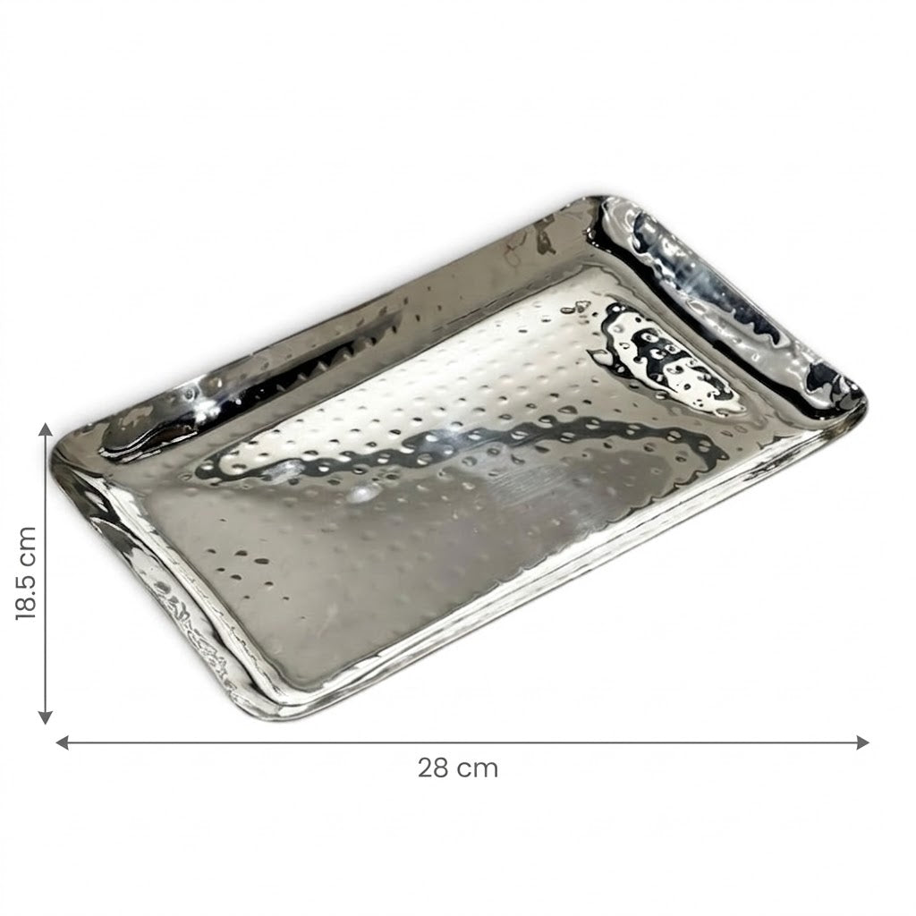 Hammered Stainless Steel Rectangular Dessert Serving Tray - L